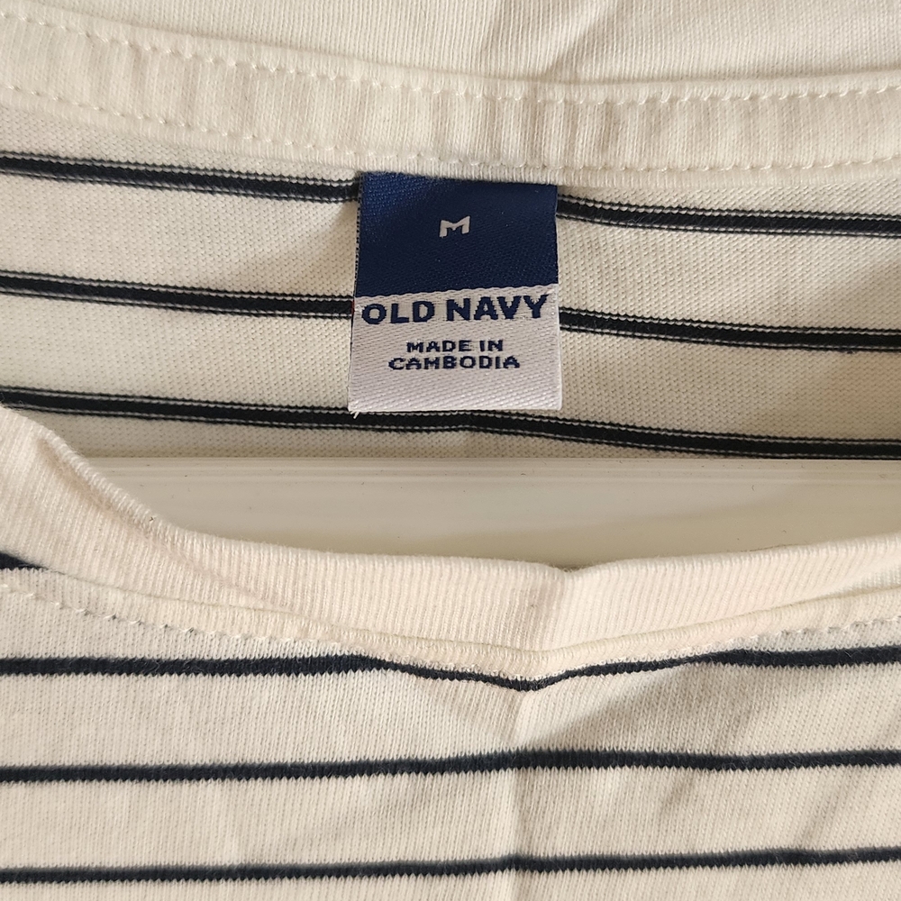 Old Navy Cream and Navy Striped Dress - Picture 2 of 5